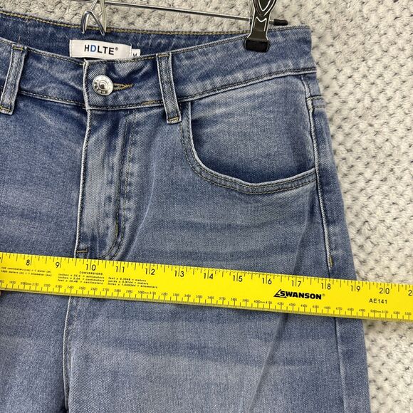 HDLTE Jeans Women M Blue Medium Denim Wash Wide Leg High Rise 5 Pockets Stretchy - Picture 15 of 16